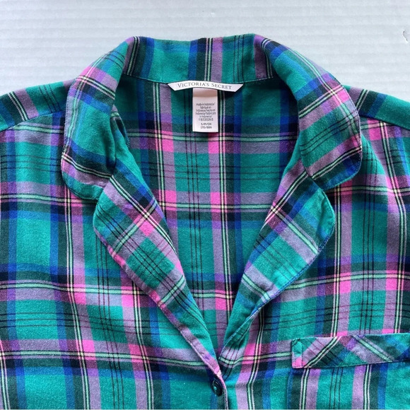 Victoria's Secret Flannel Shirt Womens S Small Plaid Button Front Short Sleeve - Picture 2 of 10